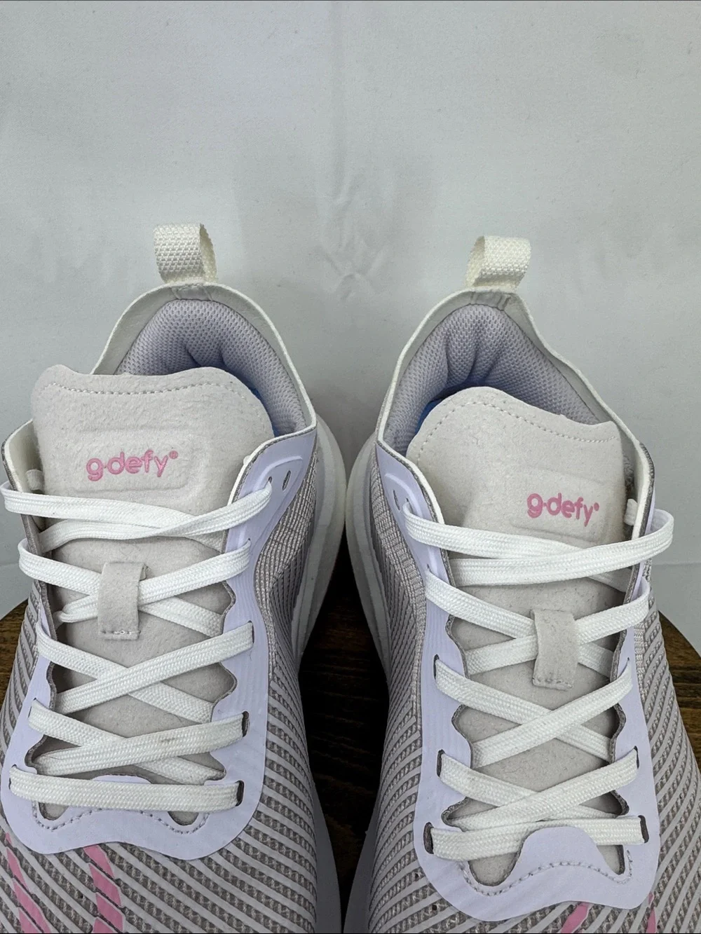 G-defy Womens AstroRun Comfort Shoes w/ Fulton Running Insoles, White w/ Pink, 9